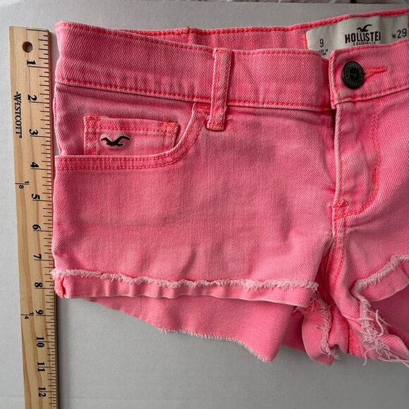 Hollister Wmn’s Neon Pink Micro Mini Denim Shorts Distressed Hem Jean | Sz 29x9 - Picture 7 of 17